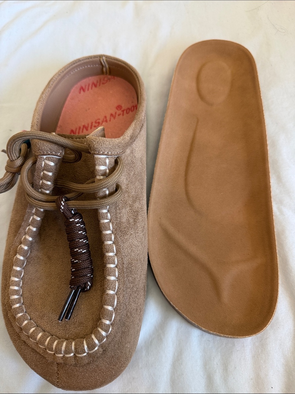 Tan Suede Women's Moccasin Slip-Ons with Colorful Bead Accents - Picture 7 of 8